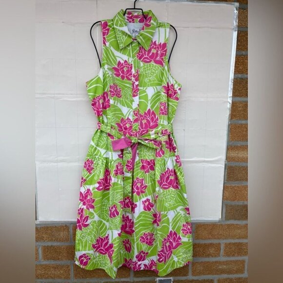 Lilly Pulitzer Green Pink Lily Frog Floral dopamine dressing rockabilly Dress 14 - Picture 4 of 16
